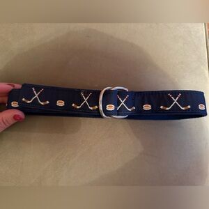 LeatherMan (Essex, CT)- Hockey-Themed D-Ring Belt (27 in), Navy, Size XXS